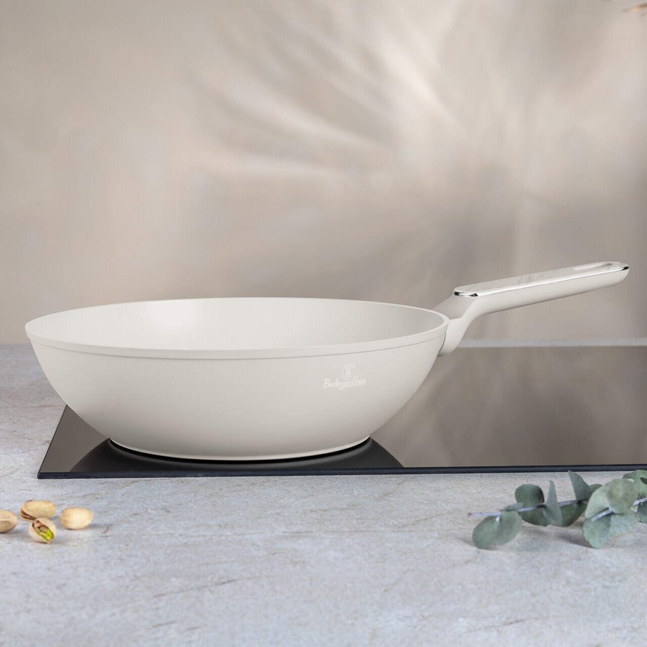Tigaie Wok Berlinger Haus, Sahara Marble, 28 cm, 3.5 L, aluminiu forjat, crem mat/marmura - imagine 2