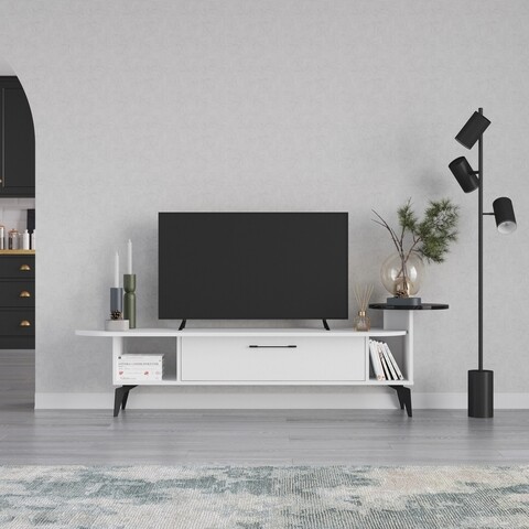 Comoda TV, Decortie, Ada, 188 x 42.6 x 40 cm, pal melaminat, alb/negru 188