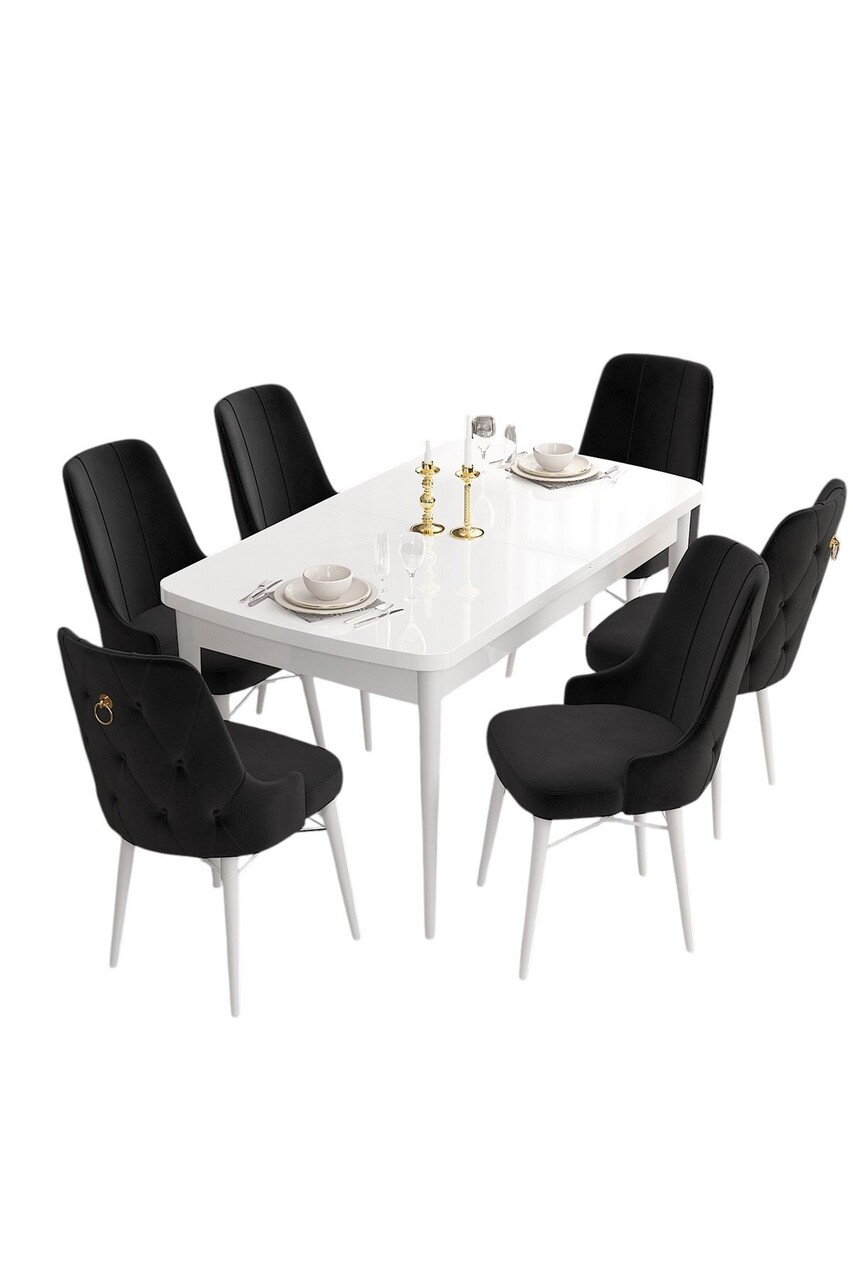 Set masa extensibila si scaune, Hanah Home, Are, Alb/Negru - view 2
