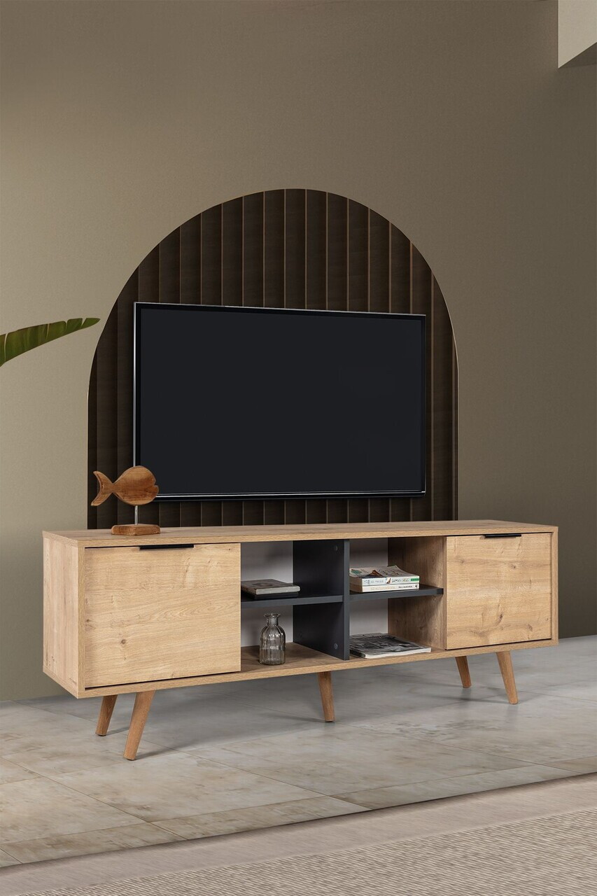 Comoda TV, Hanah Home, Sina 3619, 160x59x35 cm, PAL, Stejar safir / Antracit — imaginea 3