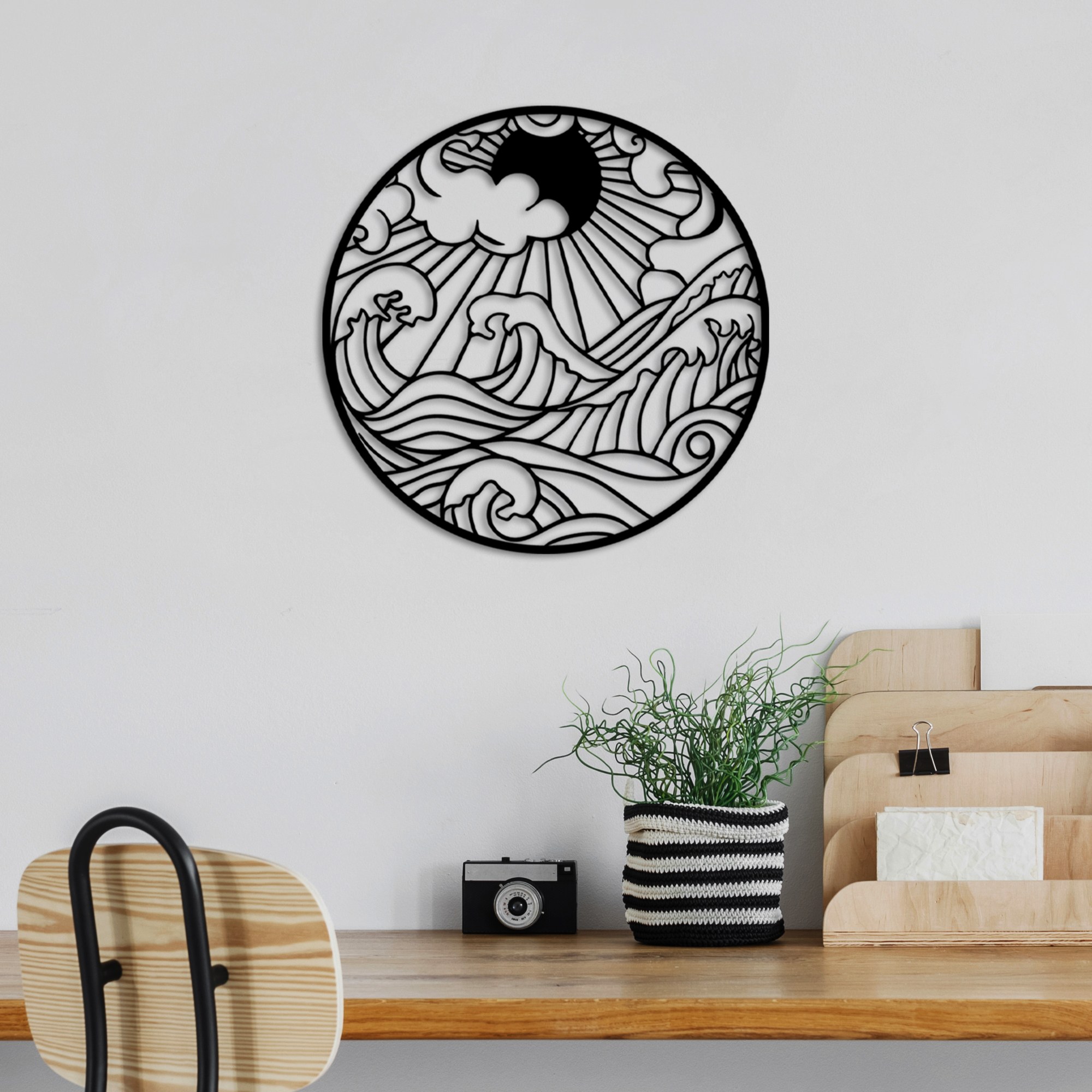 Decoratiune de perete, Waves 1, Dimensiune: 47 x 47 cm, Negru