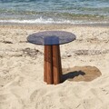 Masuta de cafea, Neostill, Thales, 50x50x50 cm, Sticla temperata, Bronz / Nuc