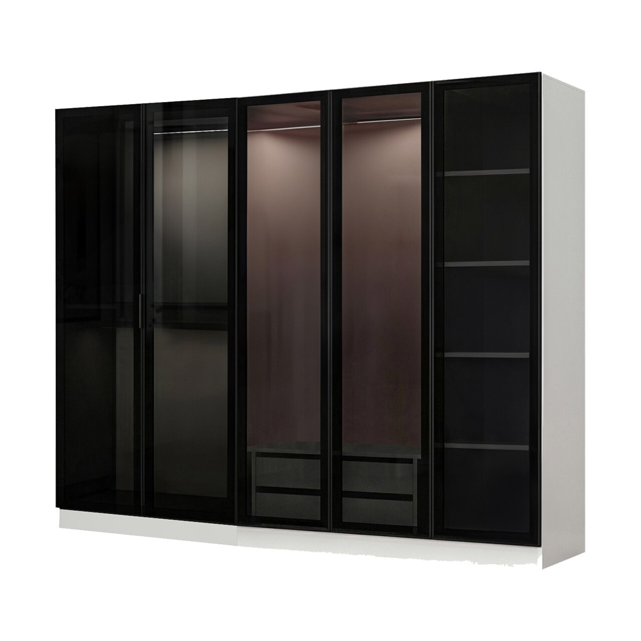 Dulap pentru haine, Minerva, Kale, 225x190x52 cm, PAL, Alb/Negru