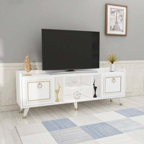 Comoda tv, coraline, ruby, 150x55x35 cm, aur alb