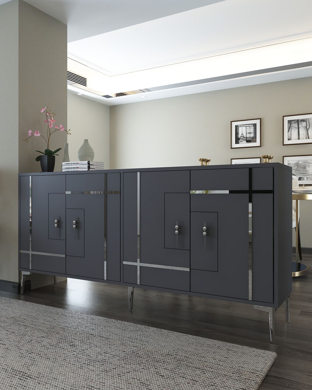 Consola, Hanah Home, Simge, 180x78.6x35 cm, PAL , Antracit / Argintiu - view 2
