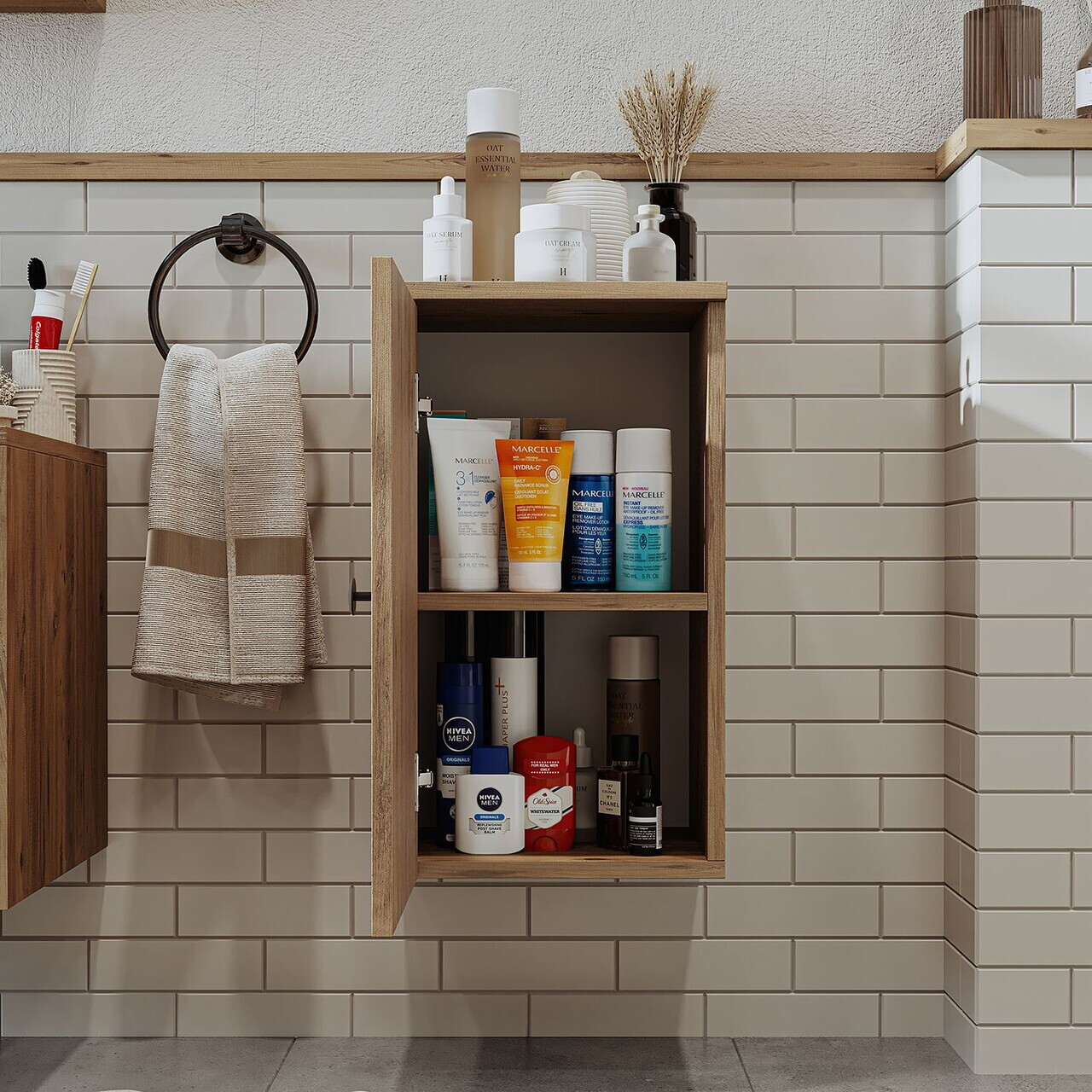 Dulap de baie, Hanah Home, 2514, 35x60x30 cm, MDF, Maro — imaginea 4