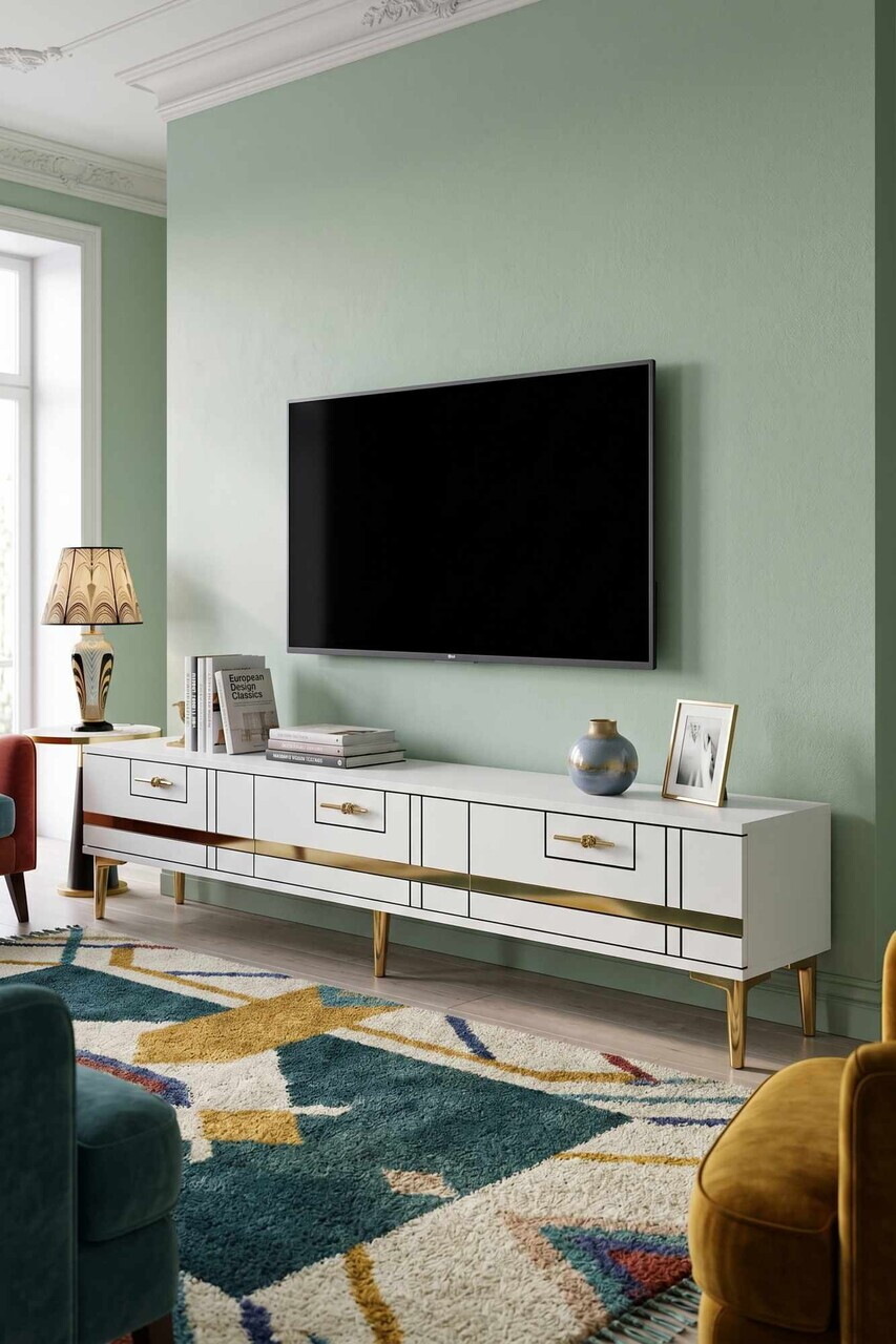 Comoda TV, Hanah Home, Ilay, 180x41x30 cm, Alb/Auriu — imaginea 3