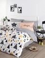 Lenjerie de pat dubla King Size, EnLora Home, Ilove Black Yellow, 4 piese, 100% bumbac ranforce, multicolor