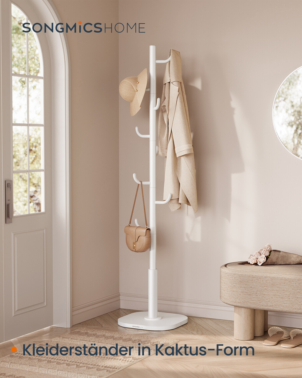 Cuier pentru haine Cactus Shaped, Songmics, 40x175.3 cm, MDF, alb - 2 | YEO