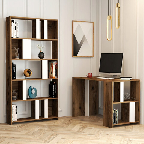 Set birou si biblioteca, hommy craft, lima, nuc / alb
