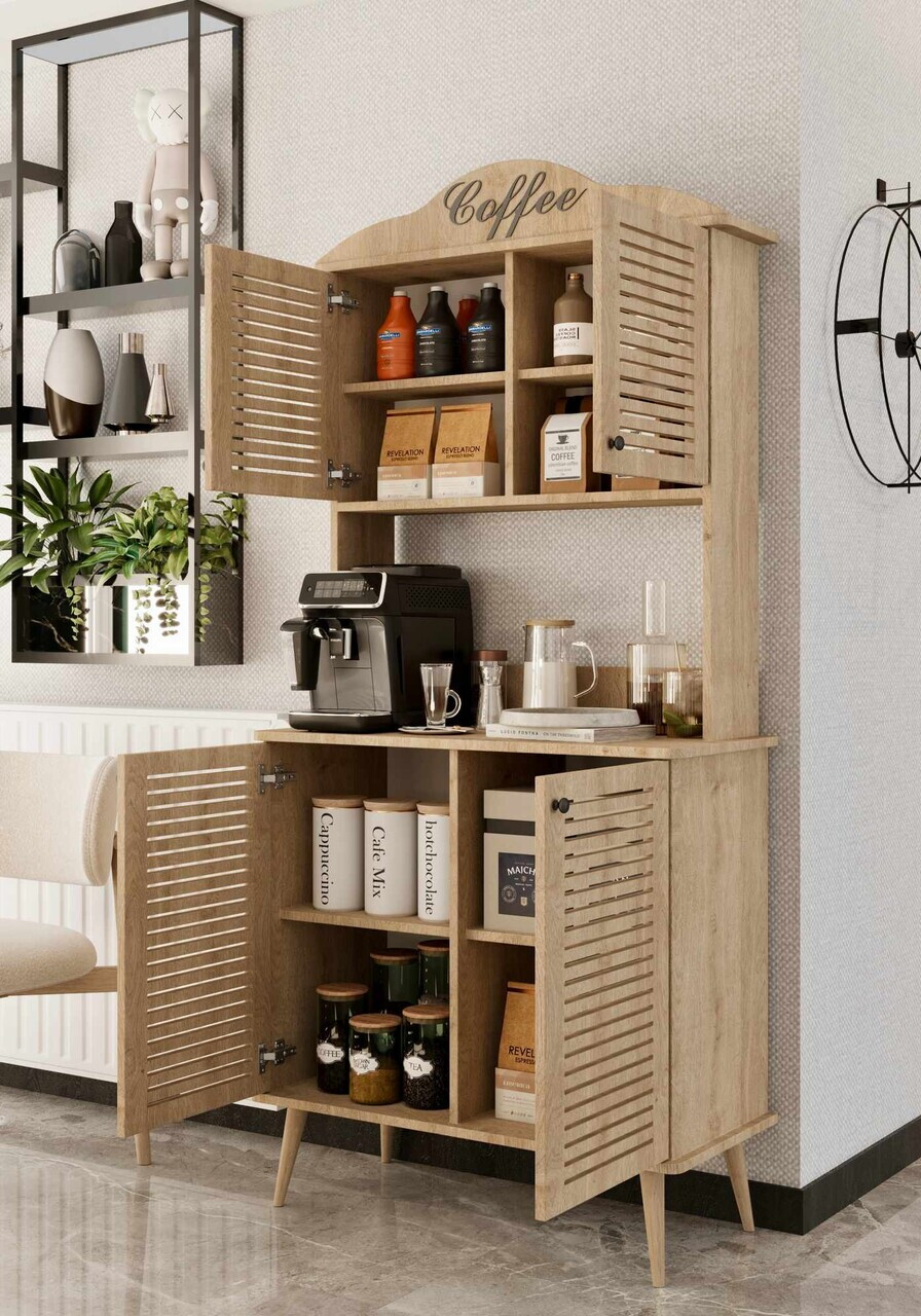 Dulap de bar pentru cafea, Hanah Home, Avior 90, 90x170x40 cm, MDF, Maro - view 3