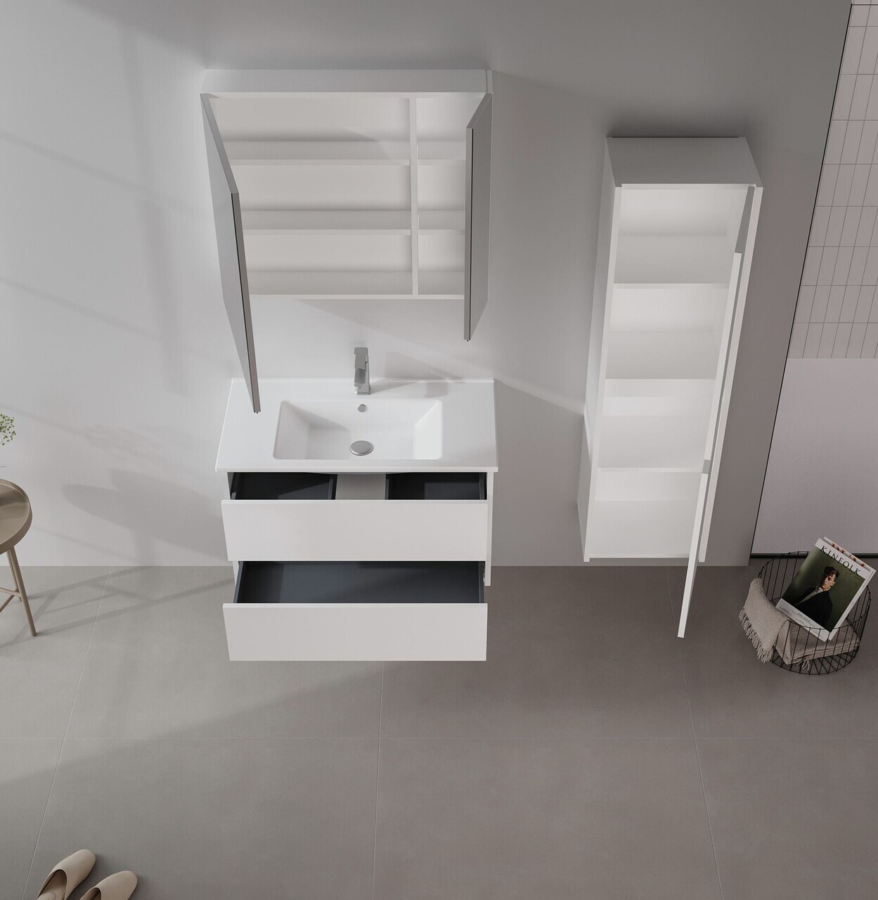 Set Dulap de Baie cu Chiuvetă și Oglindă (2 Piese), Hanah Home, Side 85 v2, Alb mat — imaginea 3