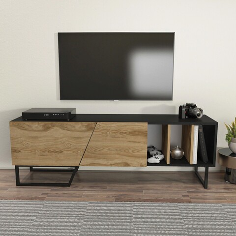 Comoda tv, zena home, linossa, 150x50.5x35 cm, pal, negru / stejar