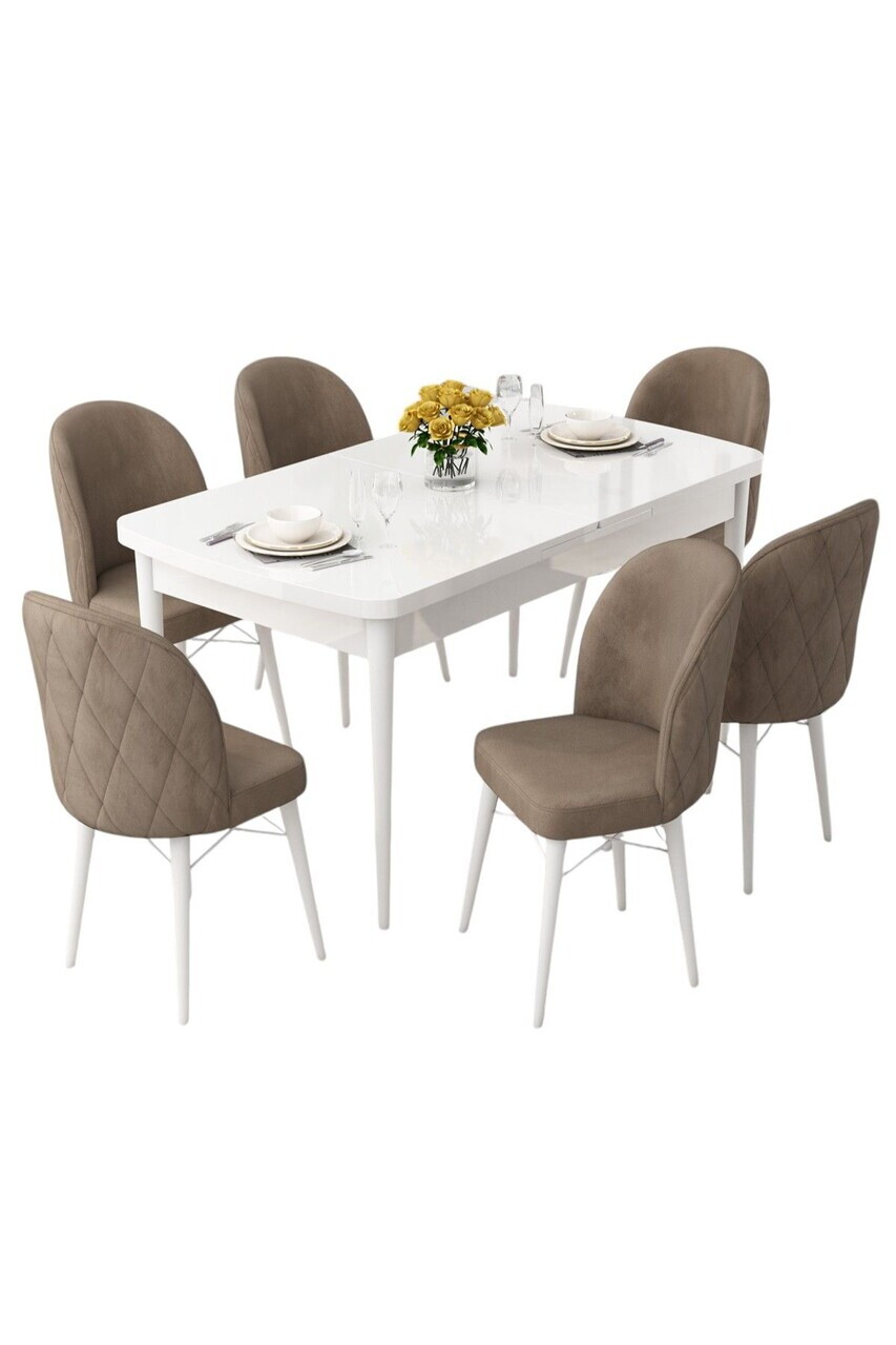 Set masa extensibila si scaune (7 piese), Hanah Home, Rut, Alb / Cappuccino — imaginea 2