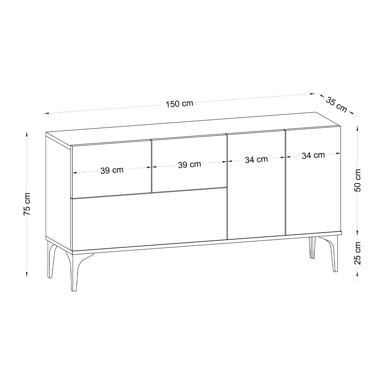 Consola, Emerald, Tress, 150x75x35 cm, PAL, Stejar / Negru