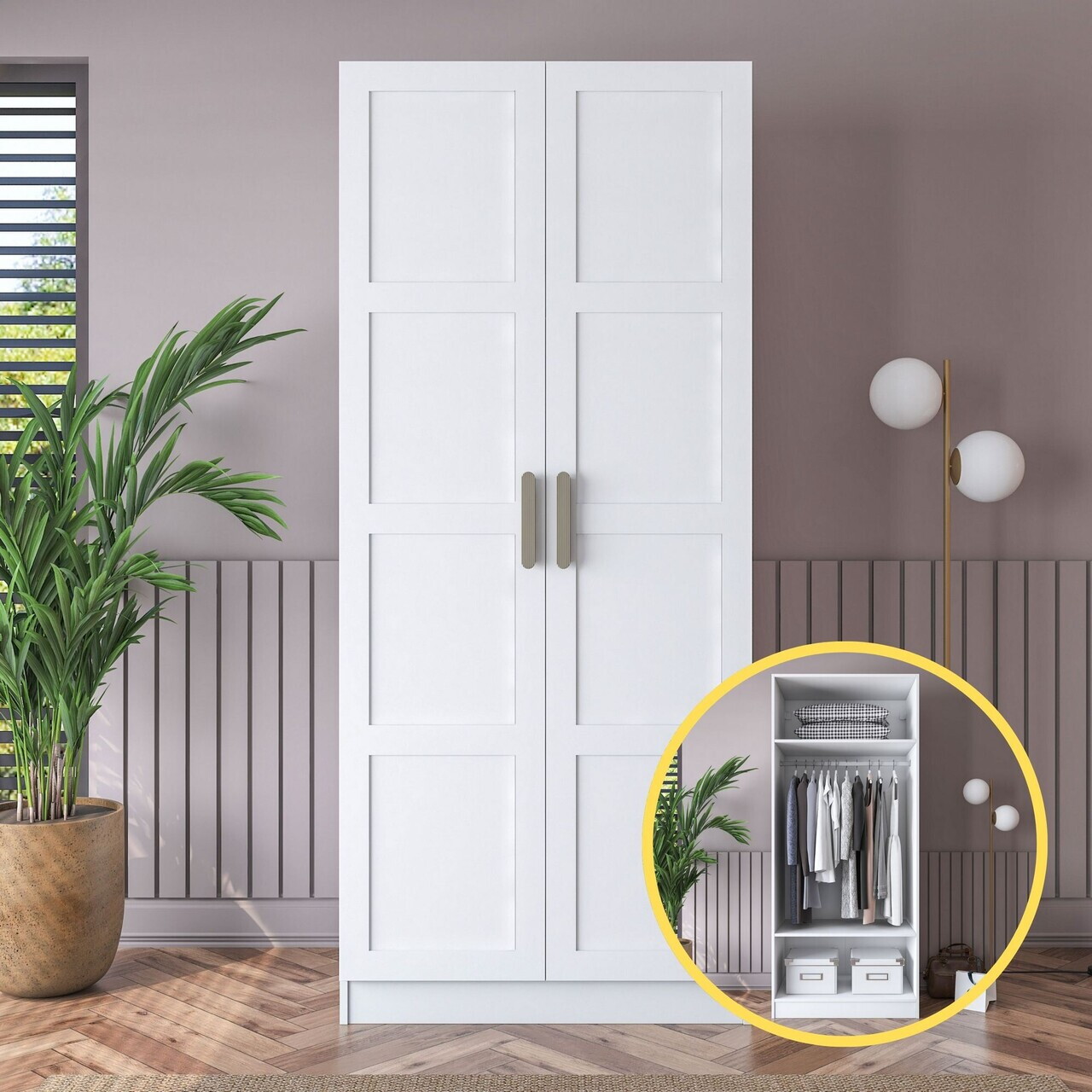 Dulap pentru haine, Hanah Home, BA189, 90x210x57.5 cm, PAL melaminat, Alb - view 2