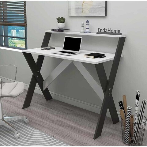 Birou, Hanah Home, X, 90x88x50 cm, Antracit/Alb