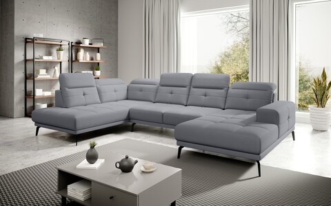 Coltar stanga 6 locuri ELTAP, LT-06PO, Bretan, 350x205x107 cm, lemn/poliester, gri