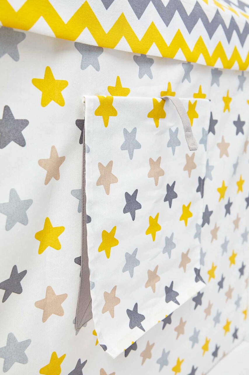 Cort de joaca pentru copii, Hanah Home, Wooden Tent, 95x114x90 cm, Alb / Galben - imagine 7