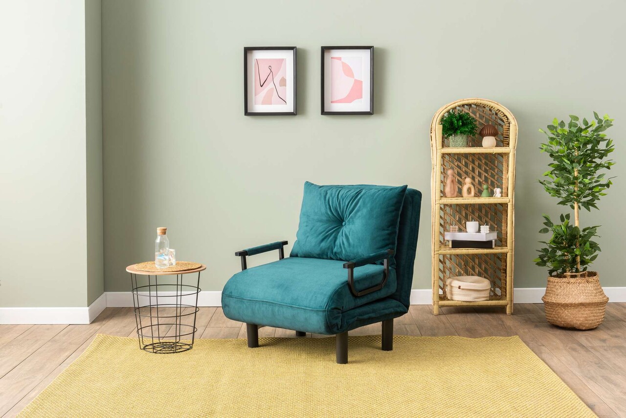 Canapea extensibilă cu 1 loc, Futon, 859FTN2344, Metal , Verde petrol