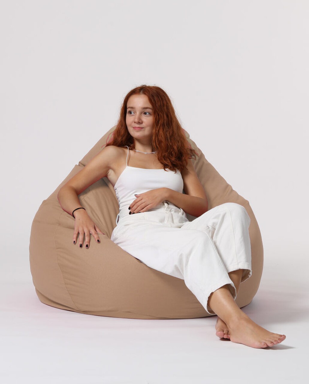 Fotoliu Puf, Bean Bag, Ferndale Premium XXL, 115 X 130 Cm, Poliester Impermeabil, Bej Nurca