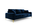 Canapea, Madara, Mazzini Sofas, 3 locuri, gold legs, 222x102x90 cm, catifea, albastru regal