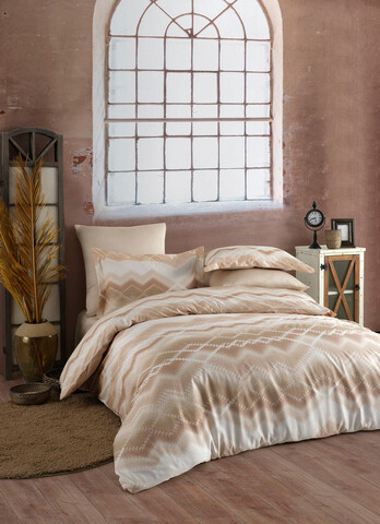 Lenjerie de pat dubla king (it), onzino - beige, primacasa by türkiz, bumbac satinat