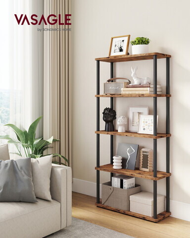 Biblioteca cu 5 niveluri, Vasagle, 60x23.8x139 cm, PAL/otel, maro rustic