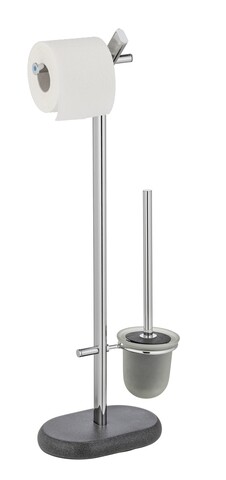 Suport hartie igienica si perie toaleta, wenko, puro, 29 x 72 x 15.5 cm, inox/polirasina, gri