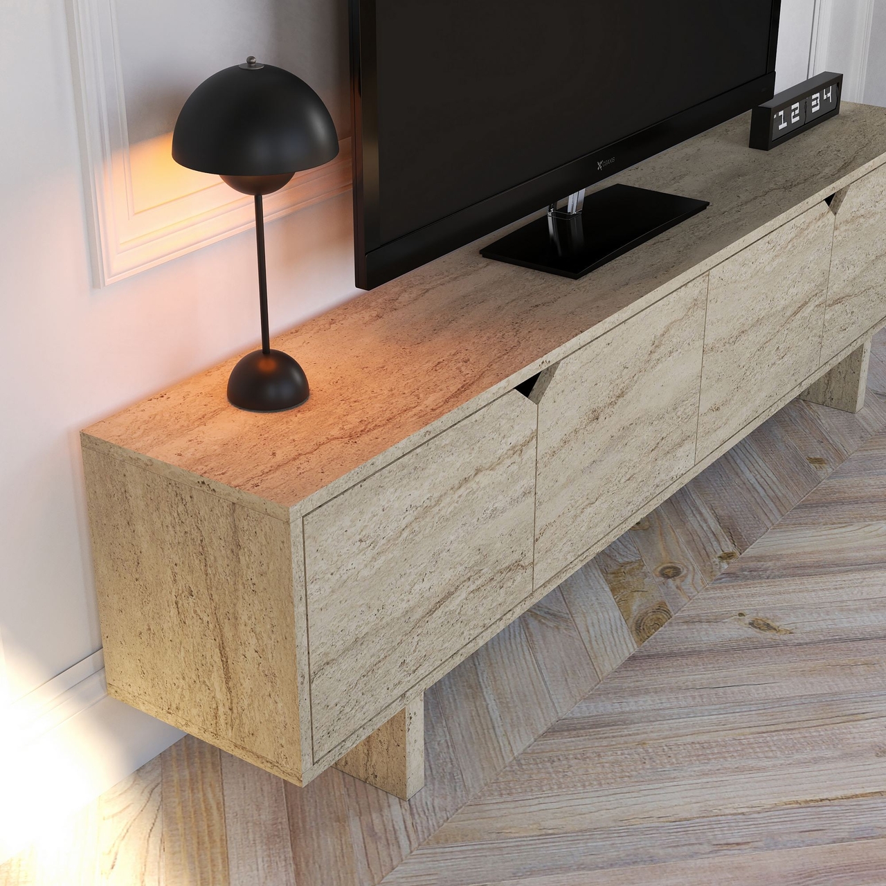 Comoda TV, Hanah Home, Turan, 180x50x30 cm, Travertin - view 4