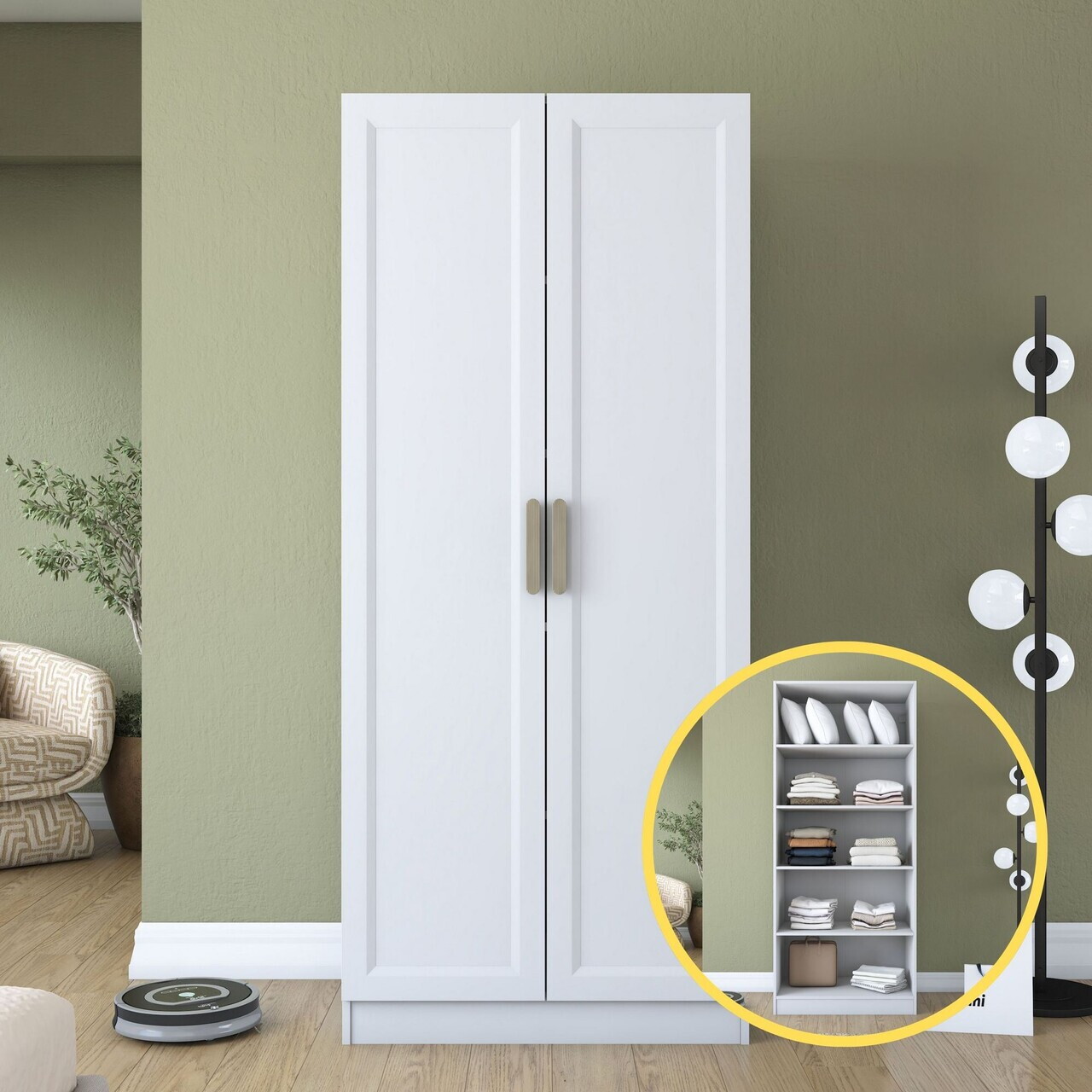 Dulap pentru haine, Hanah Home, BA202, 90x210x57.5 cm, PAL melaminat, Alb - view 3