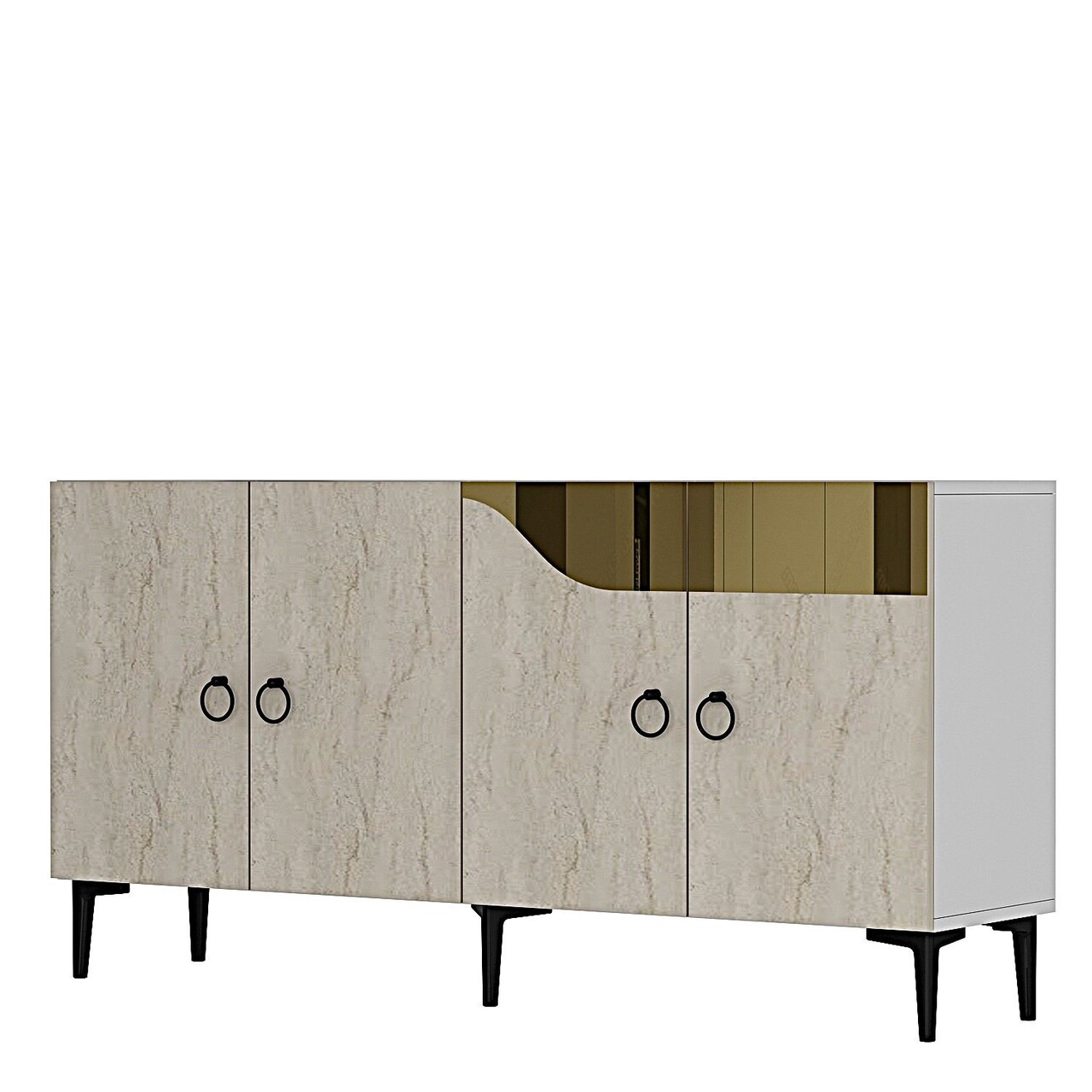 Consola, Hanah Home, Gama 150, 150x75x32 cm, PAL , White / Travertine / Gold - view 4