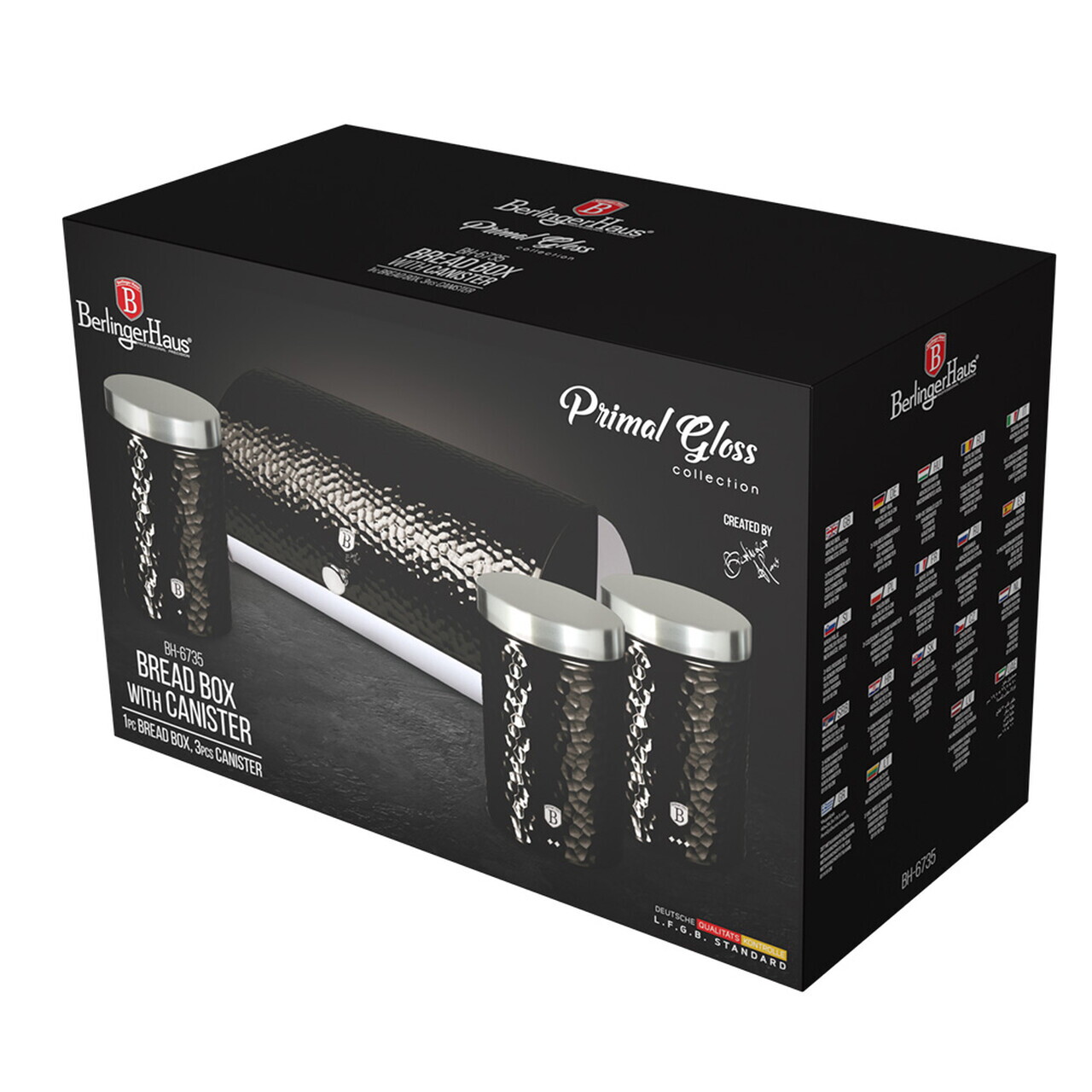 Set cutie pentru paine si 3 recipiente Berlinger Haus, Primal Gloss, 38.5x28x18.5 cm, inox, negru/argintiu - imagine 2