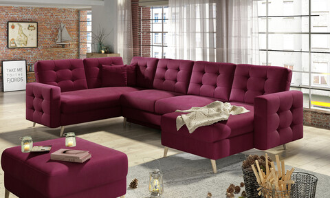 Coltar extensibil reversibil 5 locuri ELTAP, AsdU-18, Asgard, 326x202x93 cm, lemn/poliester, rosu