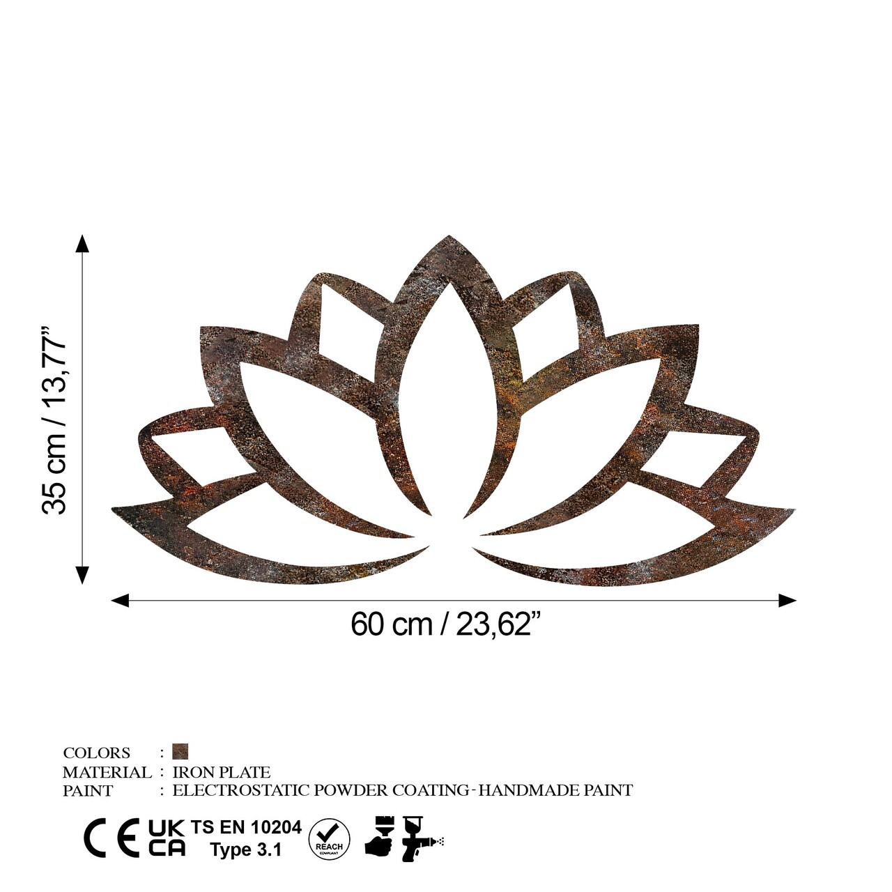 Decoratiune de perete, Rusty Lotus, Dimensiune: 35 x 60 cm, Maro antichizat - view 7
