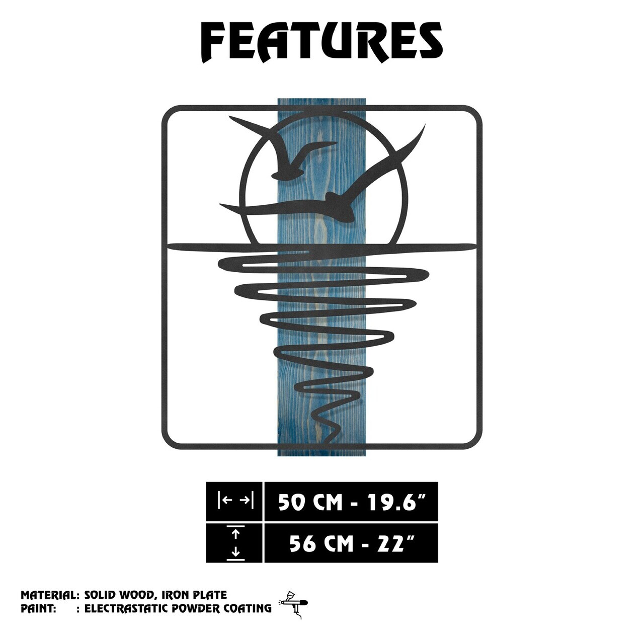Decoratiune de perete, Horizon, Cadru: Lemn (Grosime: 2 cm), Albastru/Negru — imaginea 8