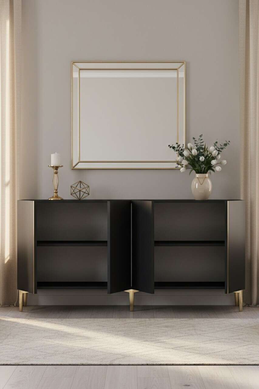 Consola, Hanah Home, Poli 150, 150x75x32 cm, Antracit / Aur — imaginea 3