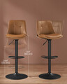 Set 2 scaune de bar, Vasagle, rotativ, 44x48x90-112 cm, piele ecologica/otel cromat, caramel