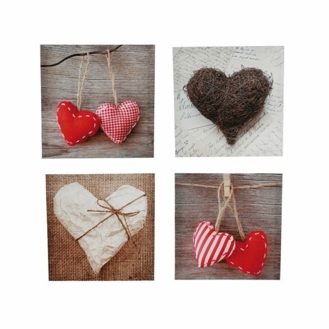 Set 4 tablouri decorative, Heart, 30x30 cm, canvas/PVC
