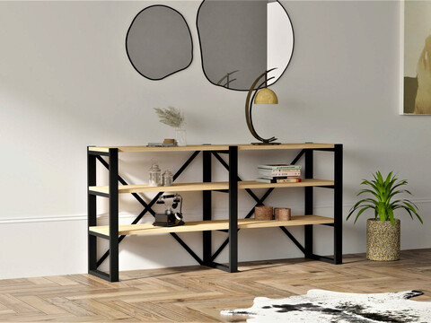Corp biblioteca, puqa design, datça, 133.2x65x32.1 cm, pal, safir / negru