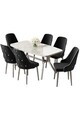 Set masa si scaune (7 piese), Hanah Home, Asel, Model de marmură albă / Crom / Negru
