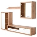 Mobilier living cu LED, 4 piese, Munchen, 290 x 48 x 195 cm, PAL, alb/stejar