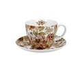 Cana Jumbo cu farfurie, DUO, Pastel Flowers - White, portelan, multicolor