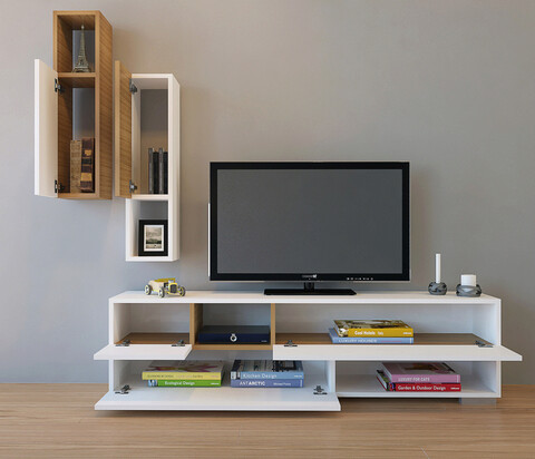 Comoda tv, decorotika, sunny, alb / teak