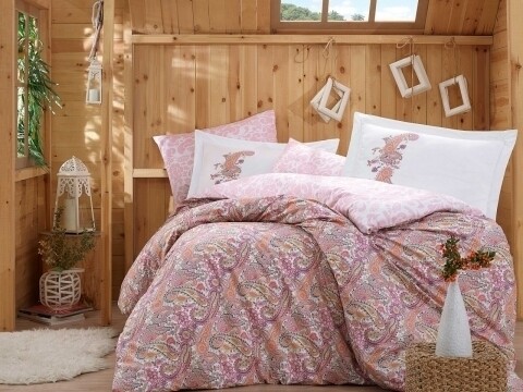 Lenjerie de pat pentru o persoana, 3 piese, 100% bumbac poplin, hobby, giulia, roz