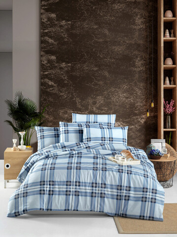 Lenjerie de pat pentru o persoana single xl (de), linda - blue, victoria, bumbac ranforce