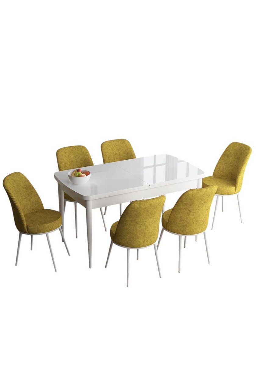 Set masa extensibila si scaune, Hanah Home, Han, Alb/Muștar - view 2
