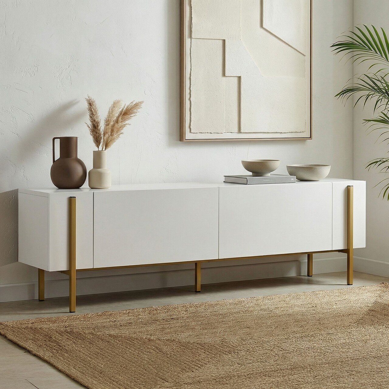 Comoda TV, Hanah Home, Nexus, 180x30x45 cm, Alb/Auriu - imagine 3