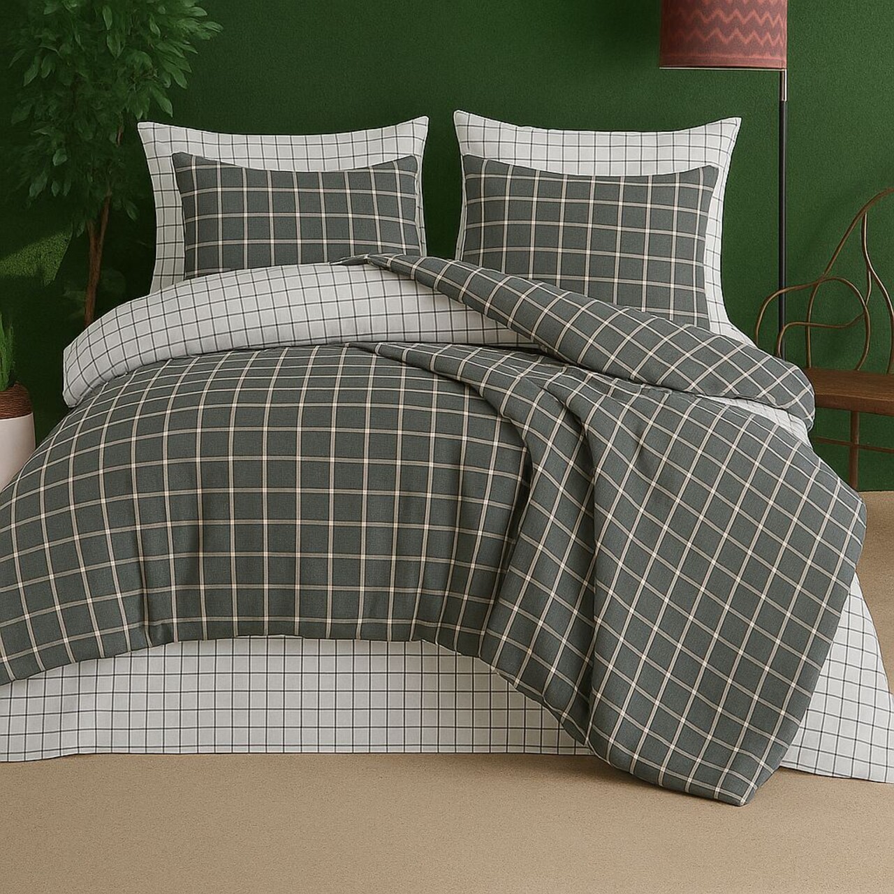 Lenjerie de pat dubla King (IT) 3 piese L'essentiel Maison Graph Antracit