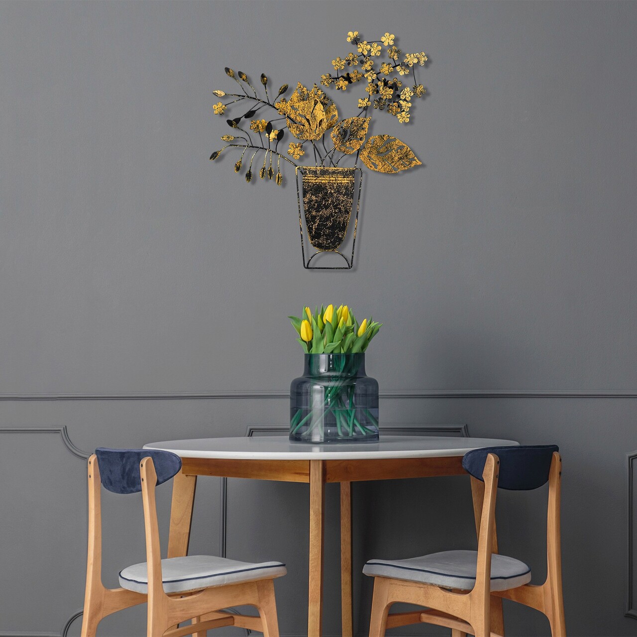 Decoratiune de perete, Flowers in Pots, Metal, Dimensiune: 47 x 55 cm, Multicolor - 2 | YEO